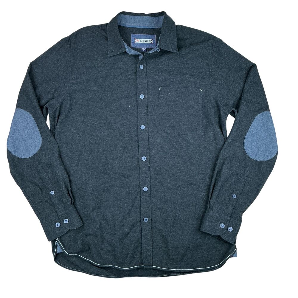 32 Bar Blues Cotton Cashmere Shirt Mens M Charcoal Button Down Blue Elbow Patch